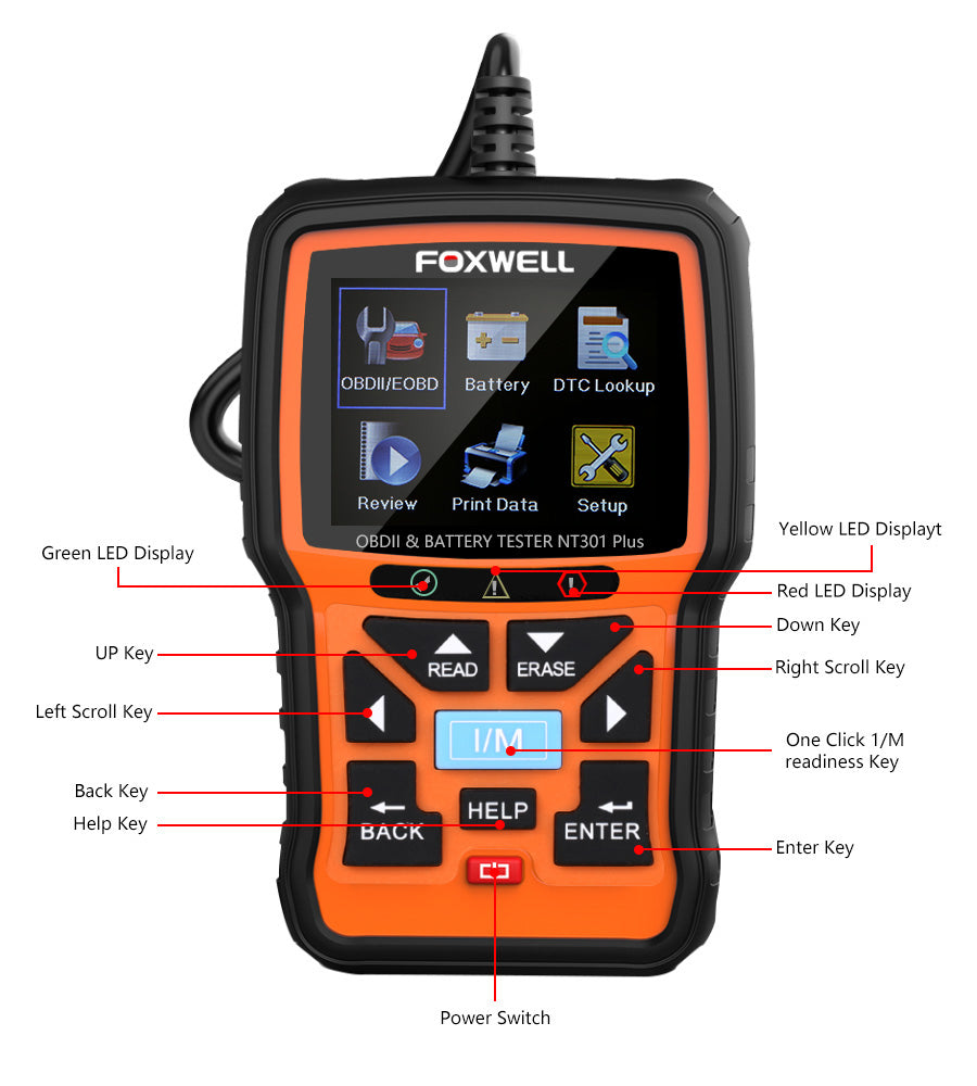 FOXWELL NT301 Plus CAR OBDII/EOBD Code Reader Scanner & 12V Battery Check Tester