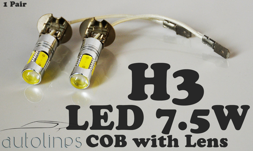 H3 7.5W LED COB 6000K Lens 12V Headlight Xenon Super White Fog Lamp Globes Bulbs - Auto Lines Australia
