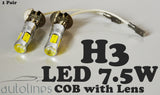 H3 7.5W LED COB 6000K Lens 12V Headlight Xenon Super White Fog Lamp Globes Bulbs