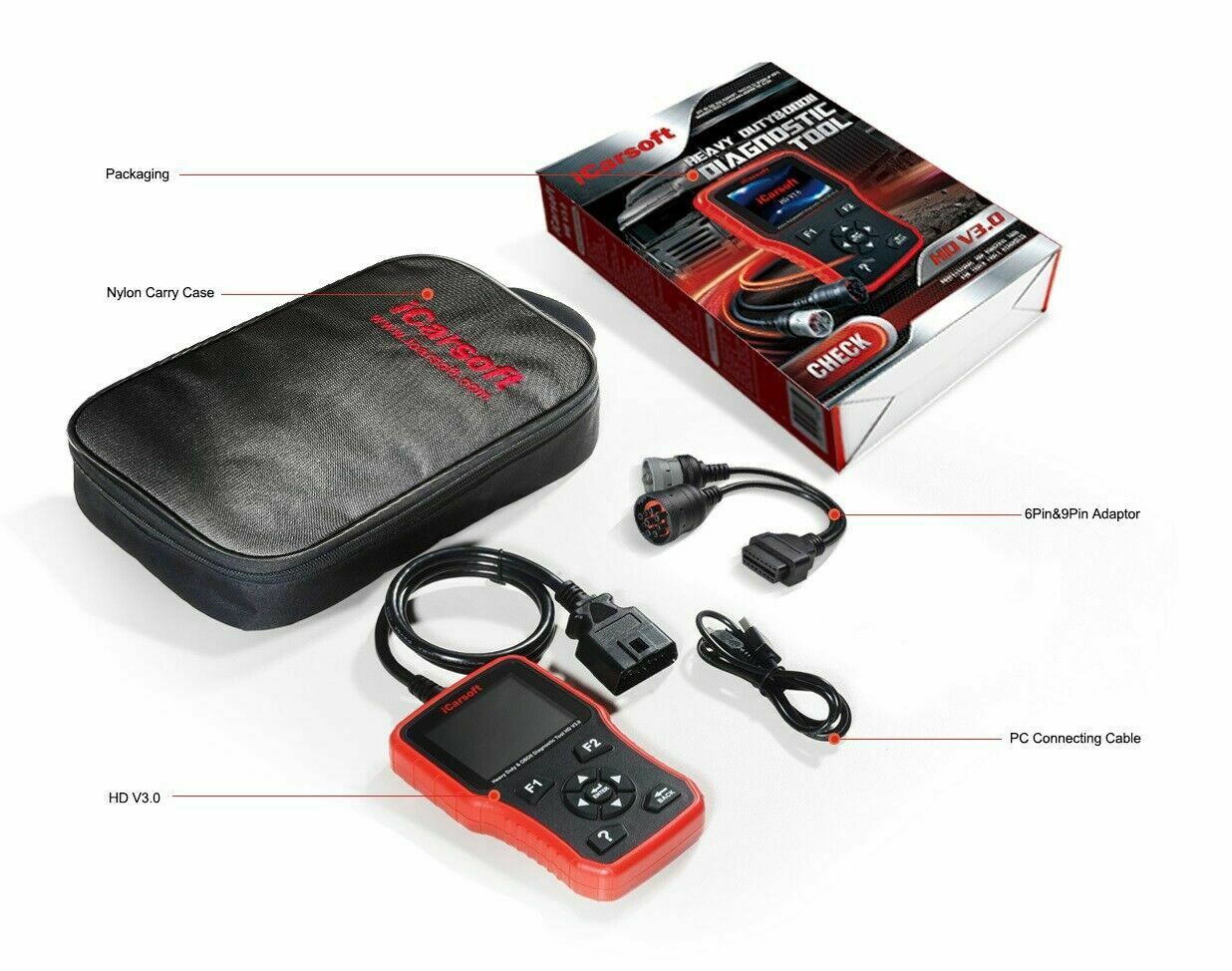 HEAVY DUTY DIESEL TRUCK DIAGNOSTIC SCANNER TOOL CODE READER iCarsoft HD V3.0 Secondary image