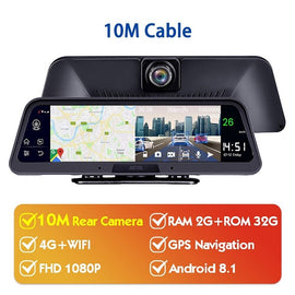 HUD Navigation 10' DashCam 4G WIFI GPS Tracking System ADAS Car DVR Mirror