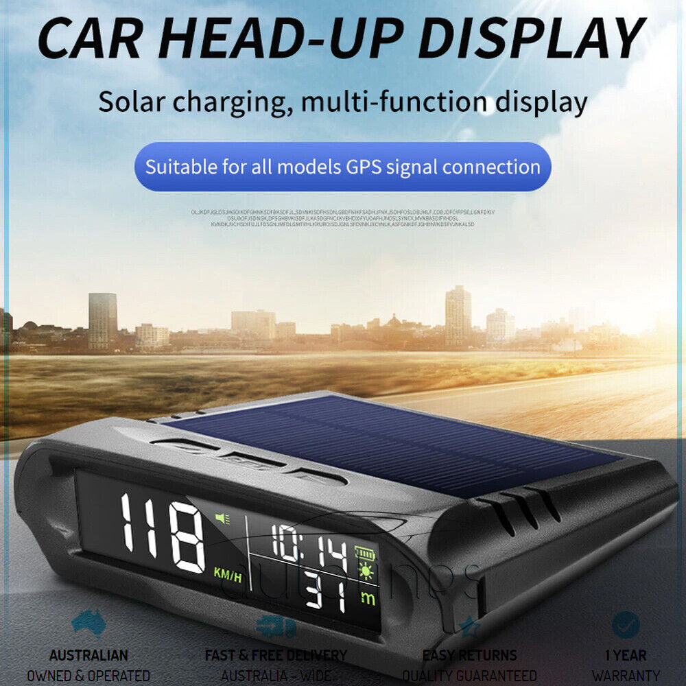 Wireless Car HUD HEAD-UP DISPLAY Solar Panel Digital Speedometer Universal GPS