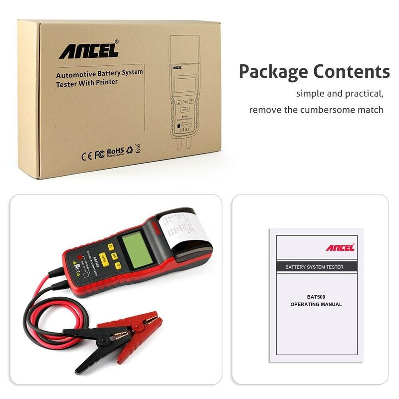 Ancel BST500 12/24V Car Battery Analyzer Tester Thermal Printer Diagnostic Tool