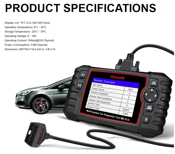 iCarsoft MB V3.0 For Mercedes-Benz/Sprinter/Smart Multi Systen OBD2 Diagnostic Scan Tool