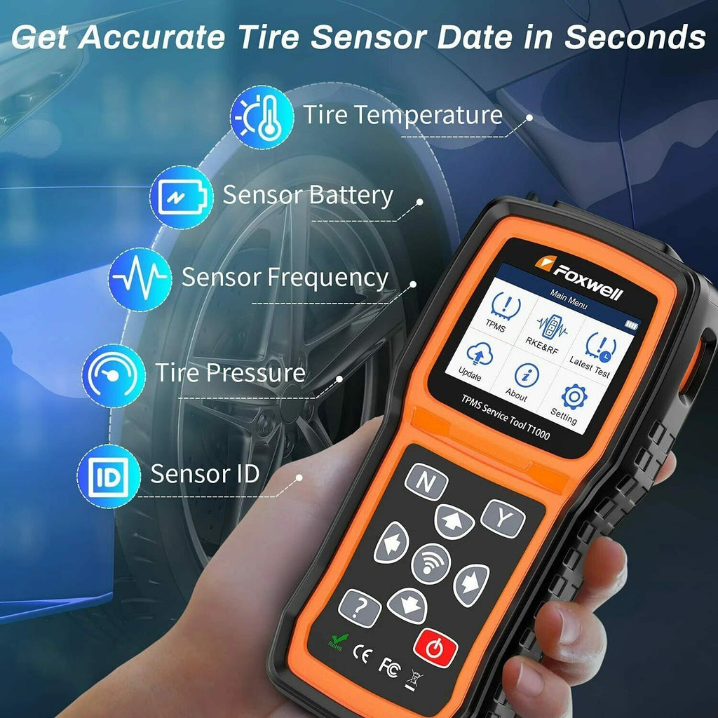 Foxwell T1000 TPMS Tool Programming Activate TPMS Sensors Check RF Key FOB Tire