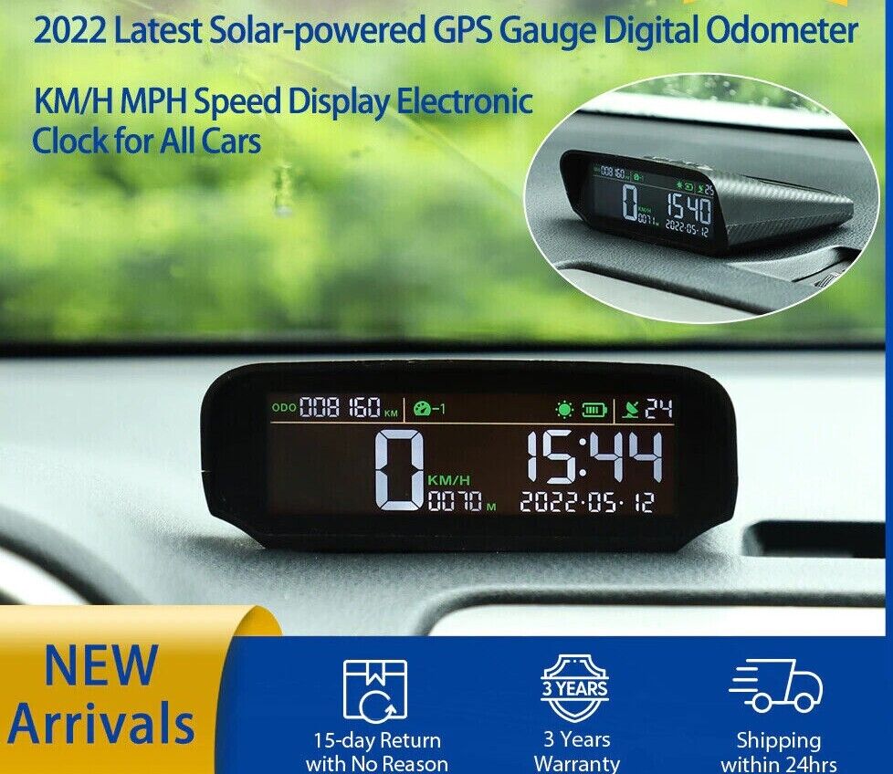 Latest Solar-powered GPS Gauge Wireless HUD Display Digital Speedometer Odometer