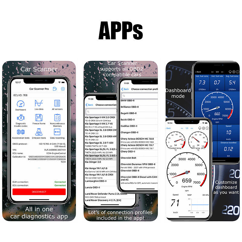 OBD2 Bluetooth Scan Tool OBD ELM327 Car Fault Code Reader iPhone & Android