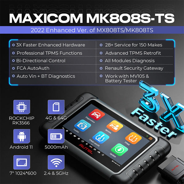 Autel MaxiCOM MK808S-TS OBD2 Bluetooth Scanner Car Tpms Diagnostic Tools - Auto Lines Australia