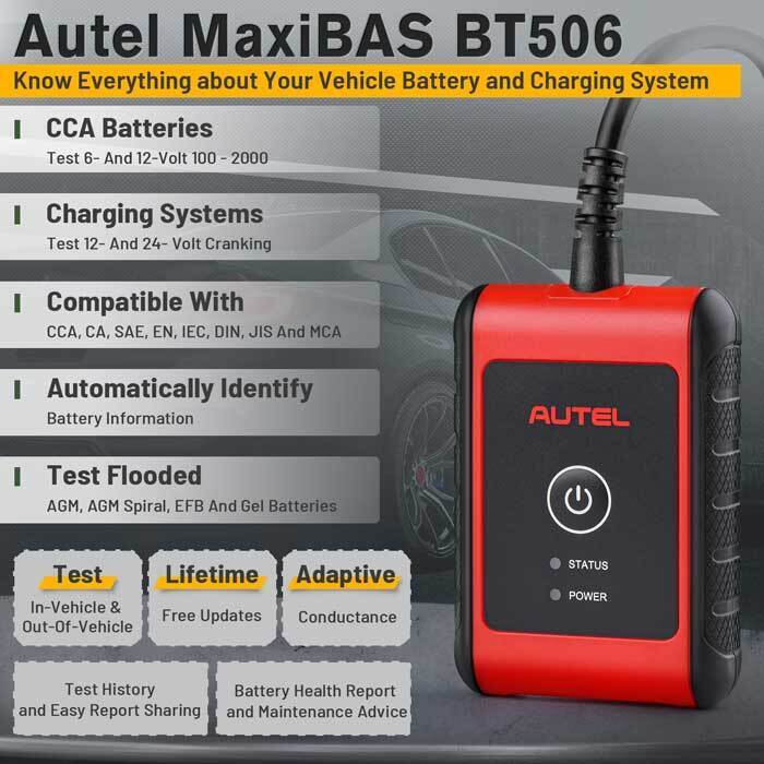 Autel MaxiBAS BT506 Car Battery Tester& Analyzer,Detection Rate of Bad Batteries Secondary image