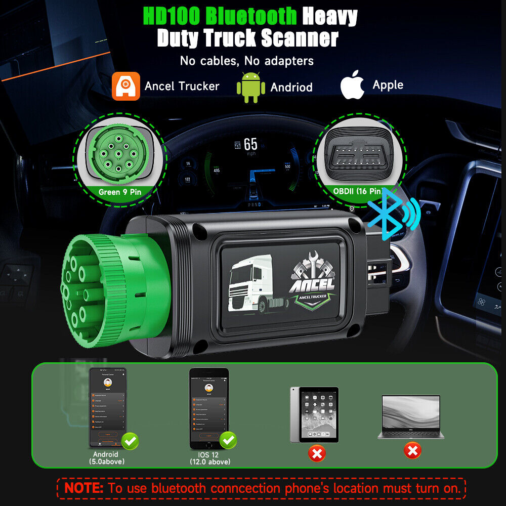 ANCEL HD100 Heavy Duty Truck Tool Full System Code Reader DPF Regeneration