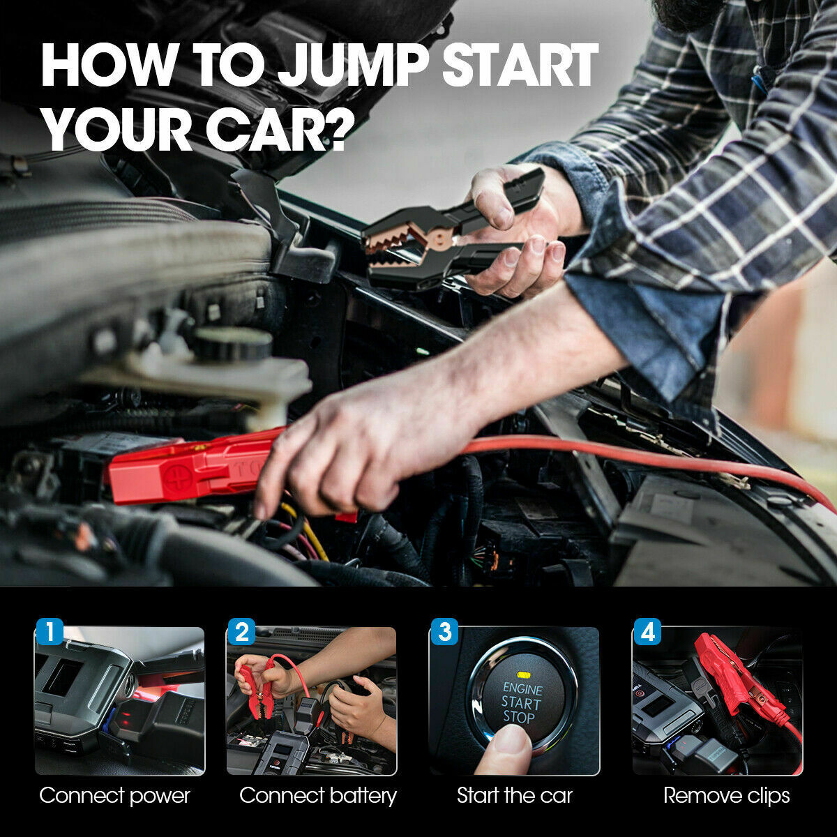 Portable Emergency Car Jump Starter Kit 12V 2000A Peak 20800mAh Battery Charger Secondary image