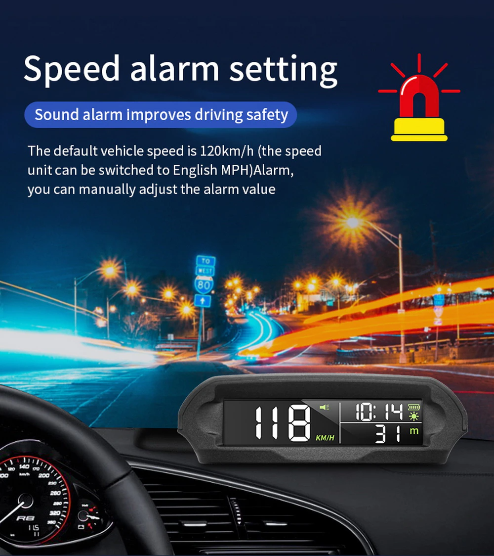 Wireless Car HUD HEAD-UP DISPLAY Solar Panel Digital Speedometer Universal GPS