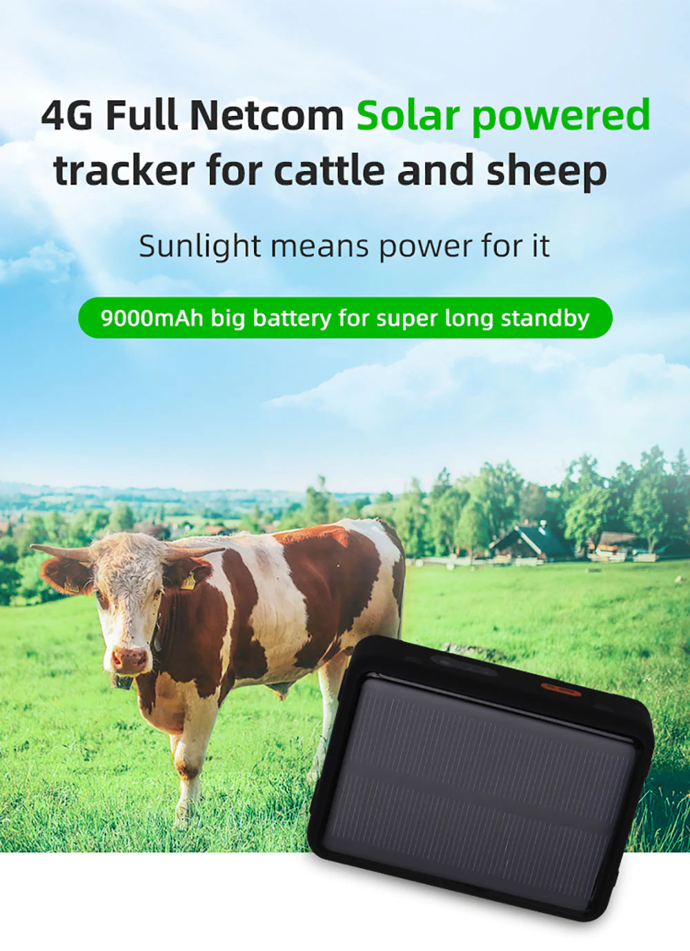 Cow Locator 4G LTE GPS Tracker with Solar Power 9000mAh Long Standby Sheep Horse