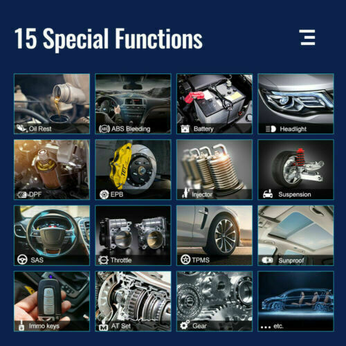 Full System Diagnosis IMMO DPF TPS 15 Reset Functions Car OBDII Diagnostic Tools