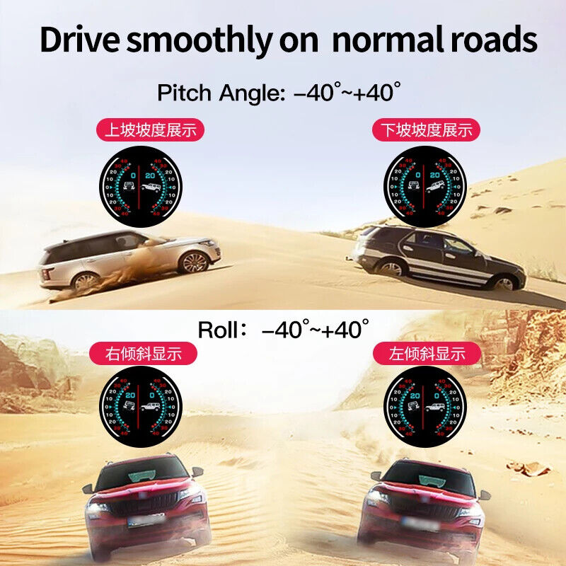 New V96 Car HUD Gauge/Inclinometer Slope Meter/Day Clock/Compass Automotive Digi