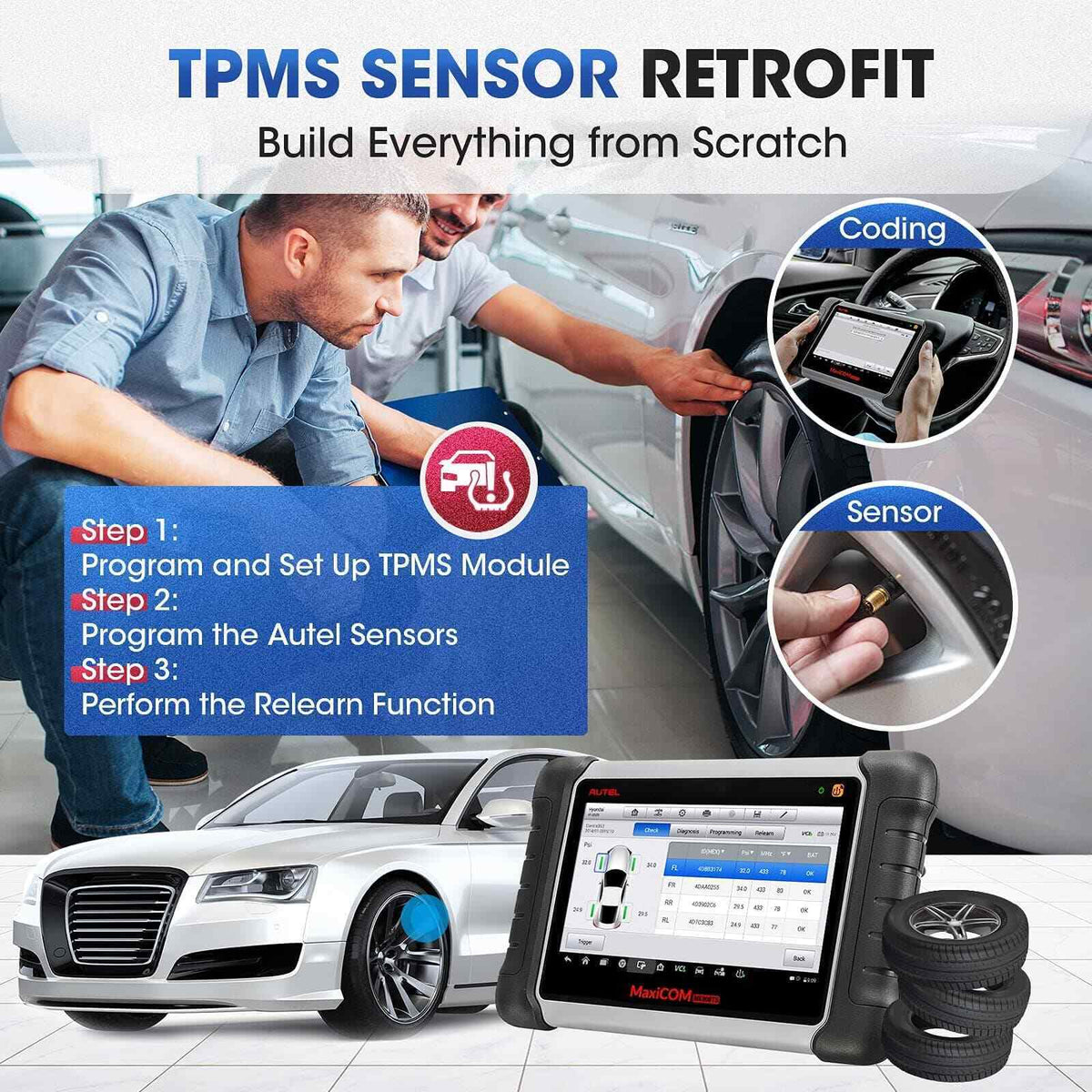 Autel MaxiCOM MK808TS TPMS Scanner with Complete TPMS and Sensor Programming - Auto Lines Australia