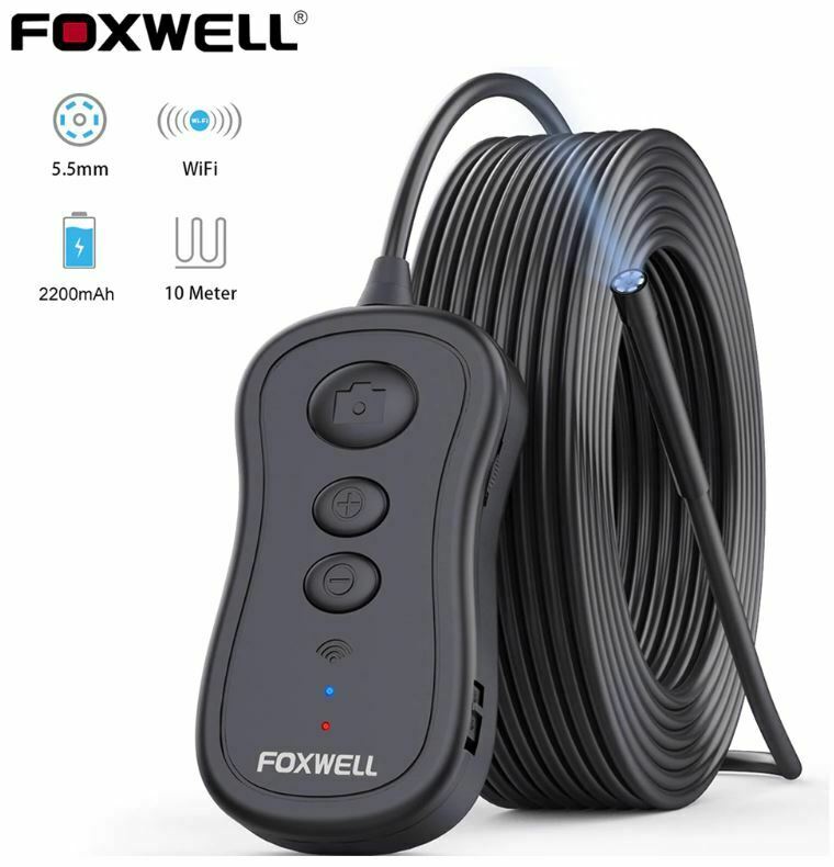 FOXWELL WiFi 5.5mm Endoscope Camera Borescope Inspection 5M Cable iPhone Android