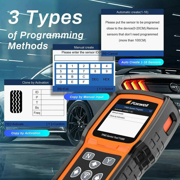 Foxwell T1000 TPMS Tool Programming Activate TPMS Sensors Check RF Key FOB Tire