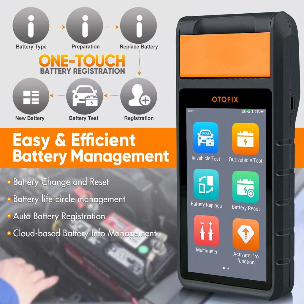 Autel OTOFIX BT1 Car Battery Tester w/ Printer 6V/12V/24V Battery Load Analyzer