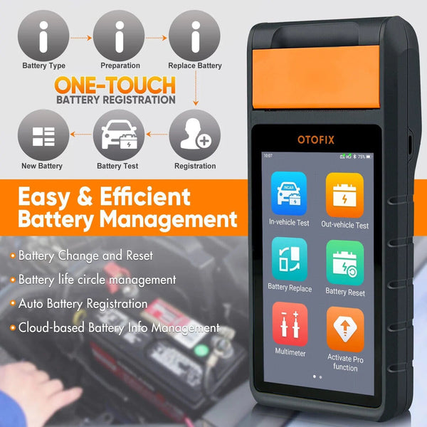 Autel OTOFIX BT1 Car Battery Tester w/ Printer 6V/12V/24V Battery Load Analyzer