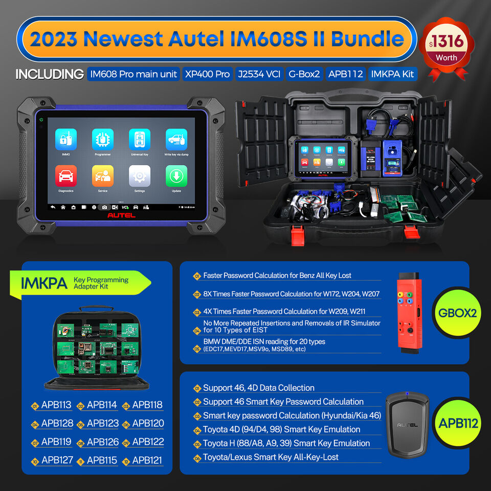 Autel MaxiIM IM608 II Key Programming IMMO Diagnostic Tool &APB112 +GBOX2+IMKPA