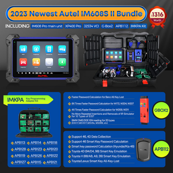 Autel MaxiIM IM608 II Key Programming IMMO Diagnostic Tool &APB112 +GBOX2+IMKPA