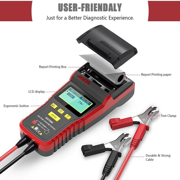 Ancel BST500 12/24V Car Battery Analyzer Tester Thermal Printer Diagnostic Tool