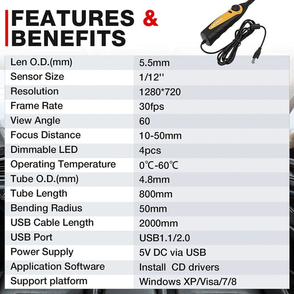 LAUNCH VSP600 Videoscope Camera Endoscope Car Inspection Mirror Waterproof 6LED - Auto Lines Australia