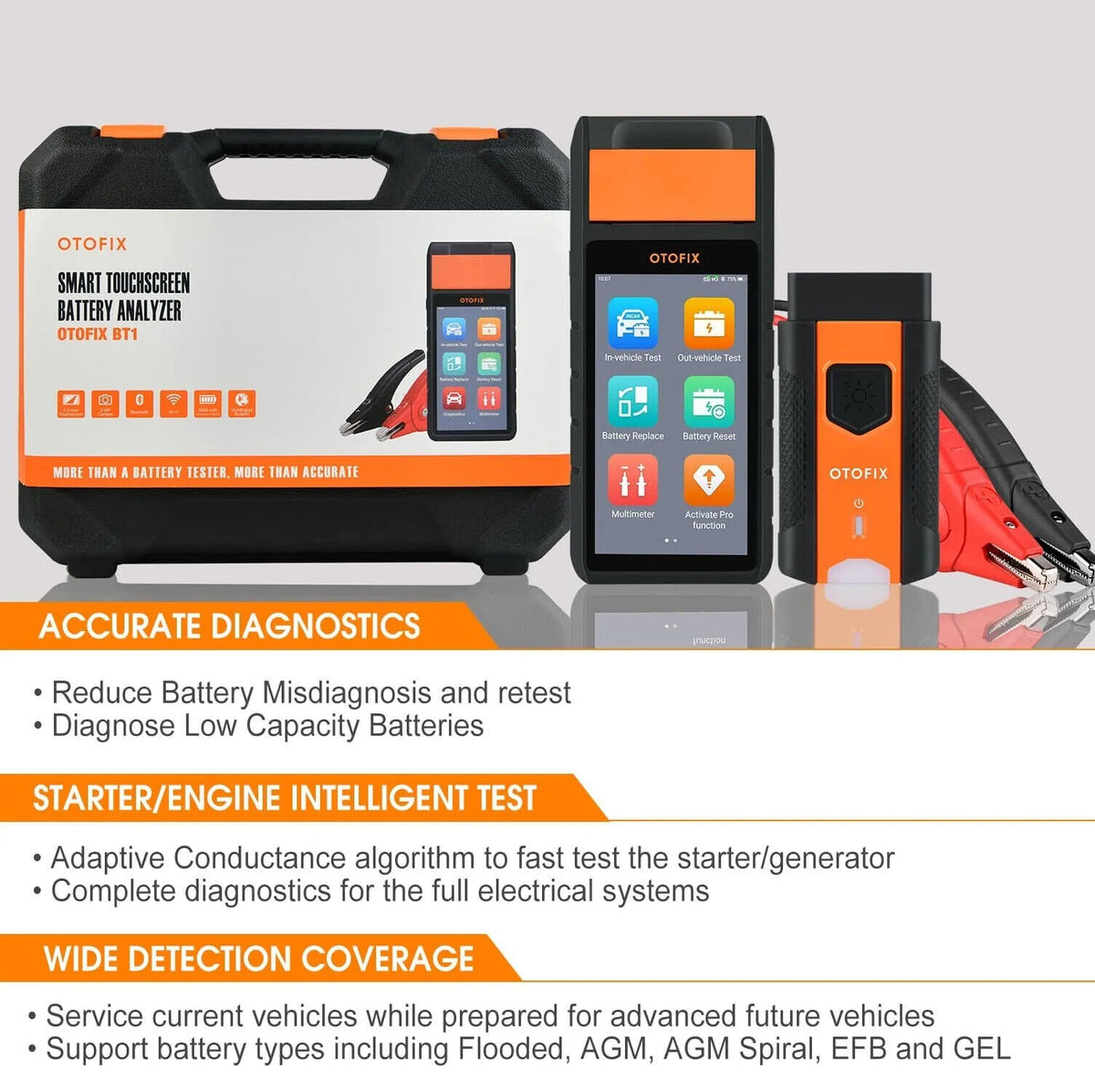 Autel OTOFIX BT1 Car Battery Tester w/ Printer 6V/12V/24V Battery Load Analyzer