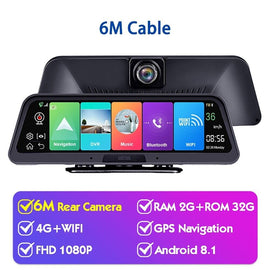 HUD Navigation 10' DashCam 4G WIFI GPS Tracking System ADAS Car DVR Mirror