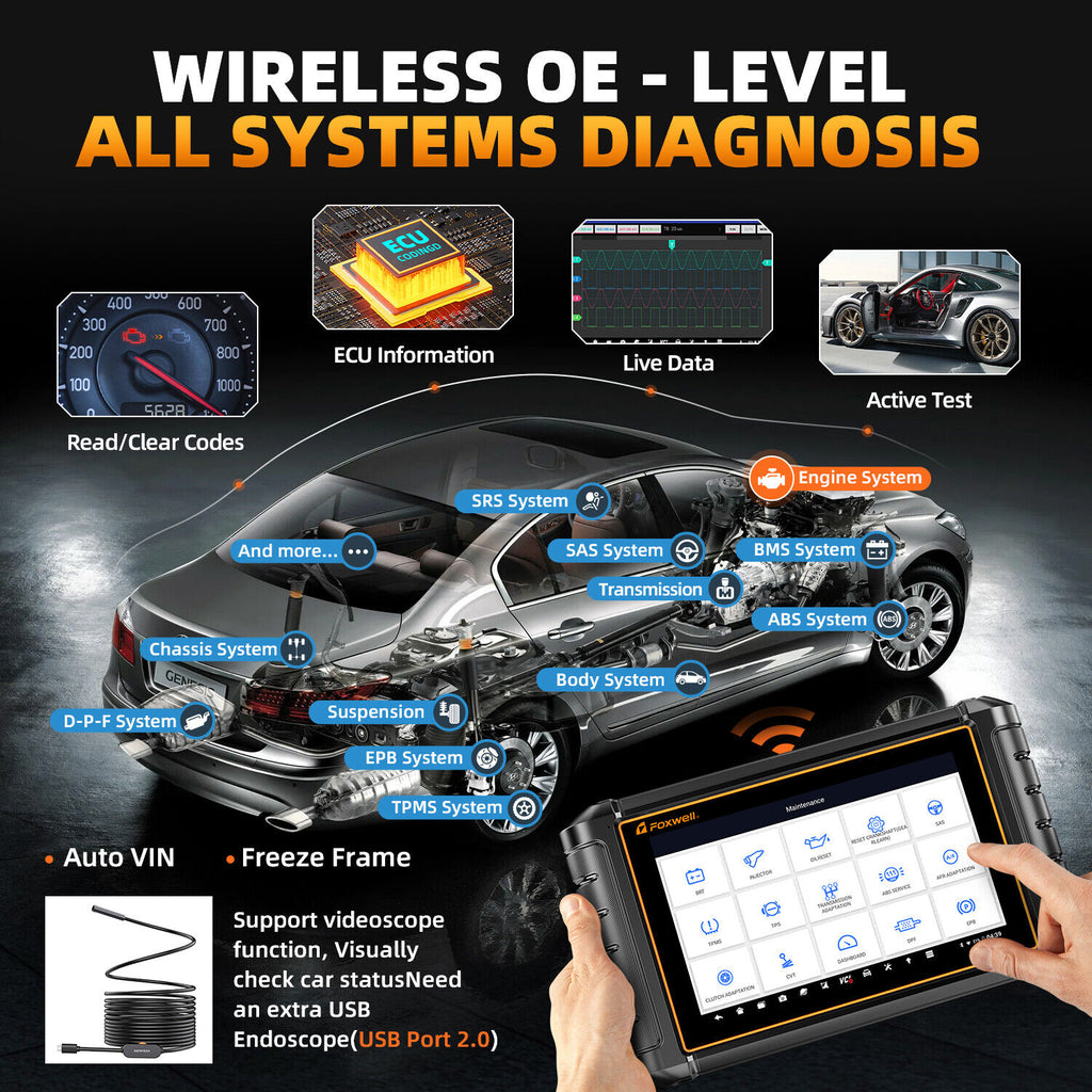 FOXWELL NT909 OBD2 Automotive Scanner OE-Level Full Diagnosis Active Test