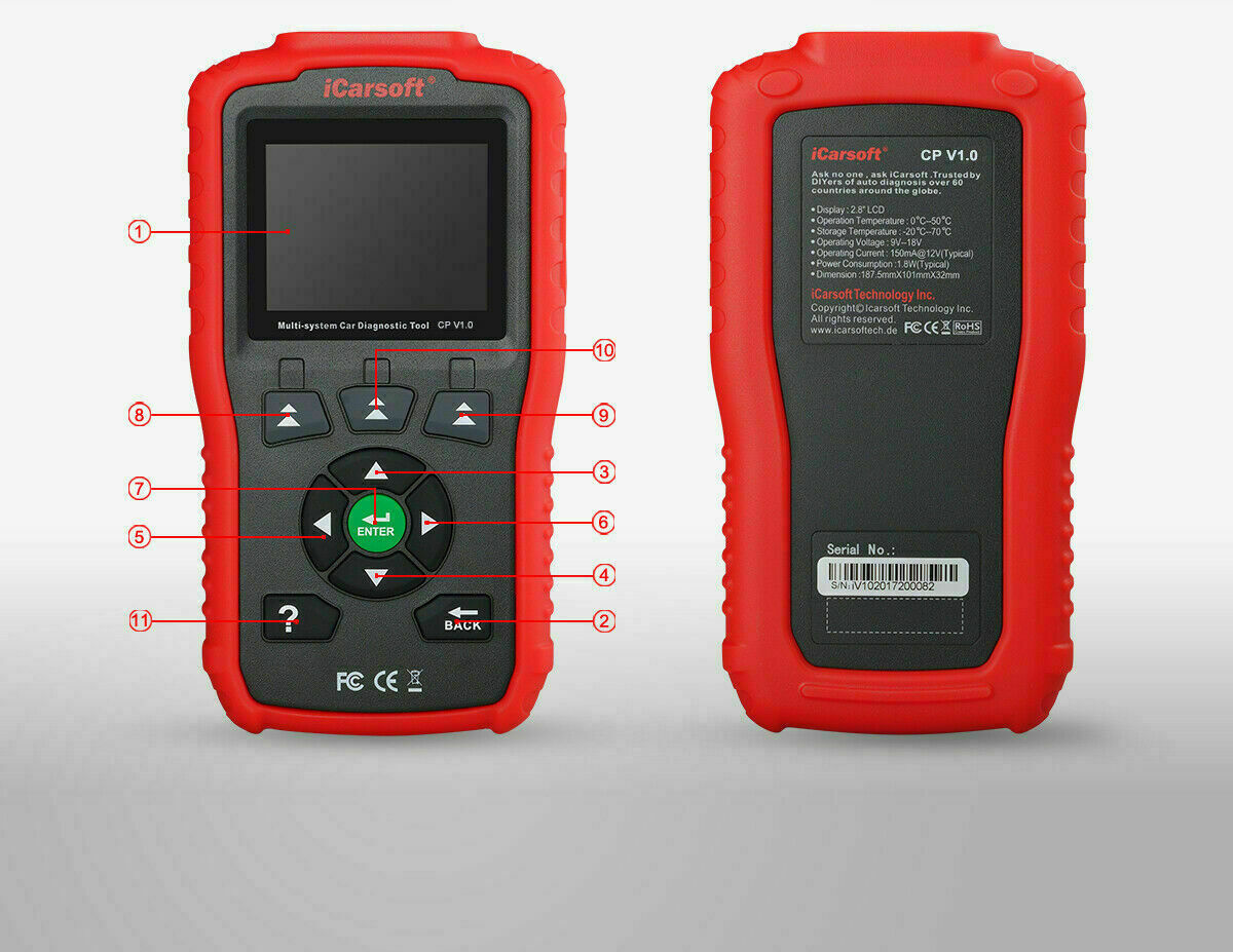 ICARSOFT CP V1.0 OBD2 DIAGNOSTIC CODE SCANNER RESET TOOL FOR CITROEN PEUGEOT. F5