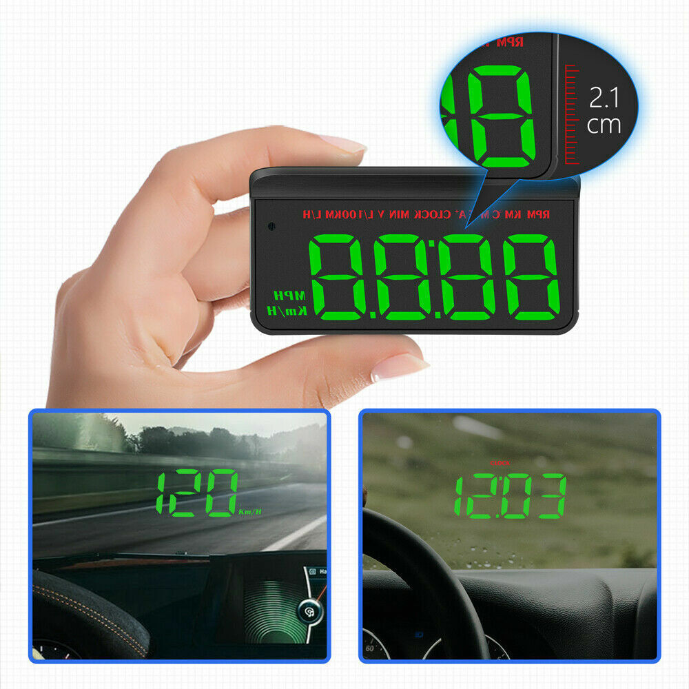 D Car HUD Head Up Display MPH/KM/h RPM Temp Speed Limit Alarm Digital Projector