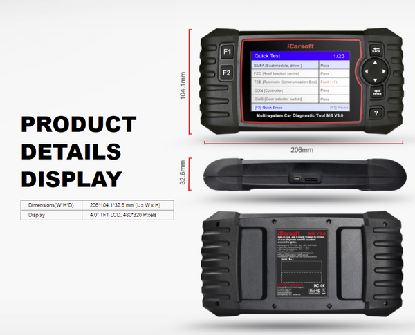 iCarsoft MB V3.0 For Mercedes-Benz/Sprinter/Smart Multi Systen OBD2 Diagnostic Scan Tool