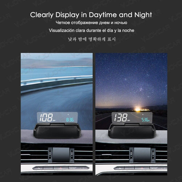 Auto-Lift Mirror GPS HUD Large Clear Speed Projector KM/H MPH Clock For All Car