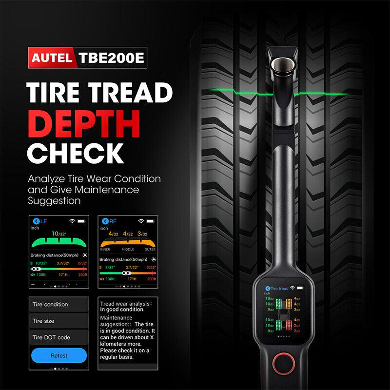Autel MaxiTPMS TBE200E Tire Brake Examiner 2022 Newest Laser Tire Tread Depth