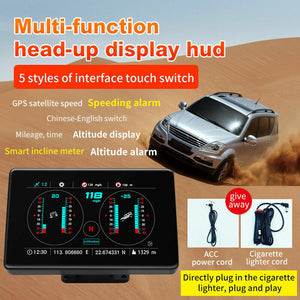 Car GPS Speedmeter HUD Slope Mileage Meter Time Altitude Display Touch Screen