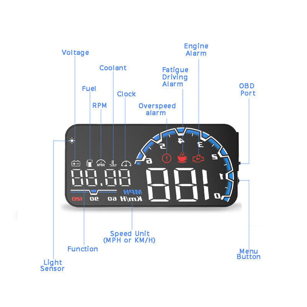 VH300 Car HUD 5.5' Head Up Display OBD EUOBD Windshield Speedometer Projector - Auto Lines Australia