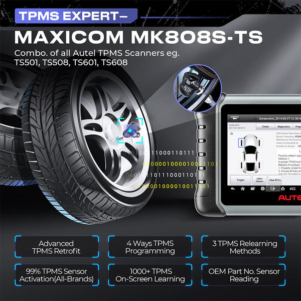 Autel MaxiCOM MK808S-TS OBD2 Bluetooth Scanner Car Tpms Diagnostic Tools - Auto Lines Australia