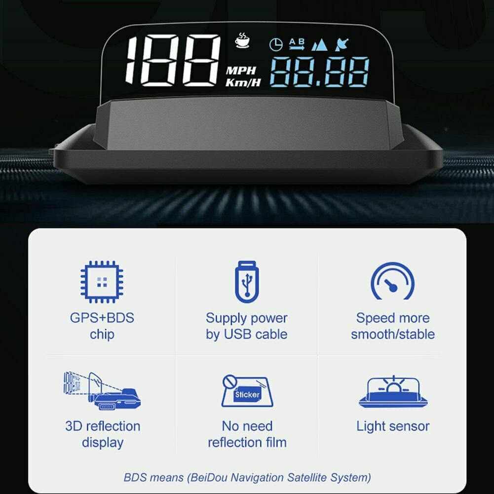 GPS HUD Speedometer Digital Heads Up Display Car Speed Warning Plug & Play
