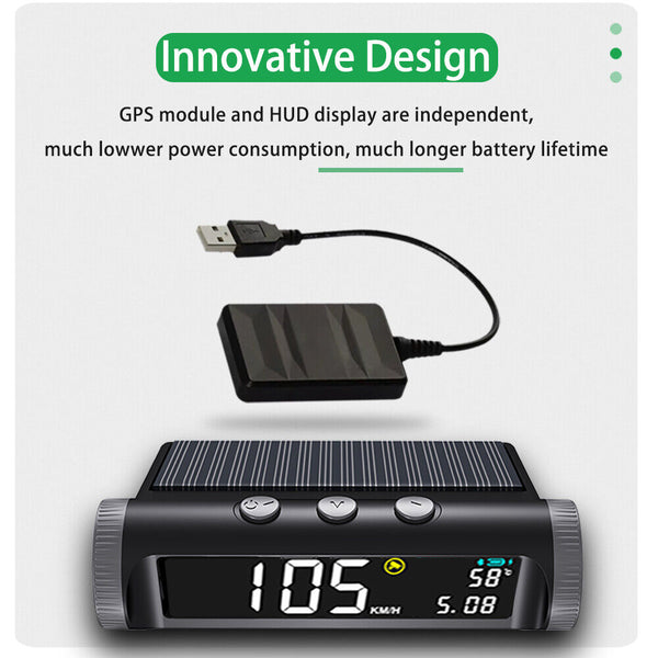 Updated Solar-powered GPS HUD S200 Wireless Digital Speedometer KMH MPH Electron - Auto Lines Australia