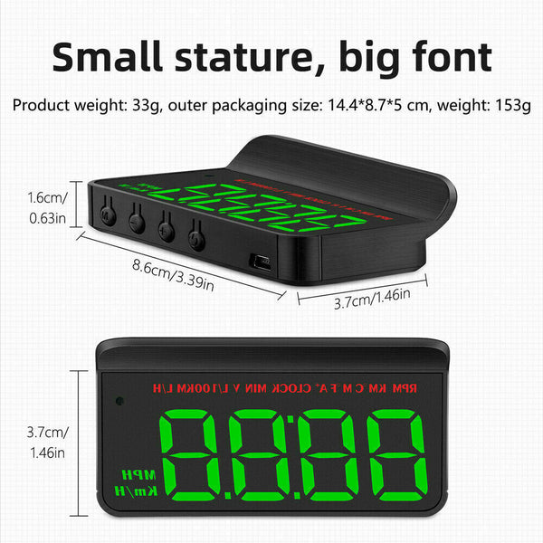 HD Car HUD Head Up Display MPH/KM/h RPM Temp Speed Limit Alarm Digital Projector