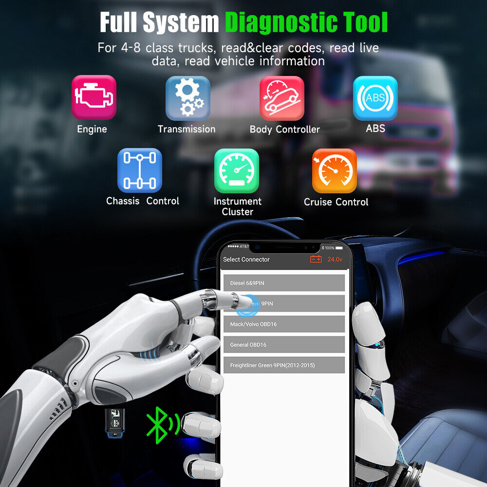 ANCEL HD100 Heavy Duty Truck Tool Full System Code Reader DPF Regeneration