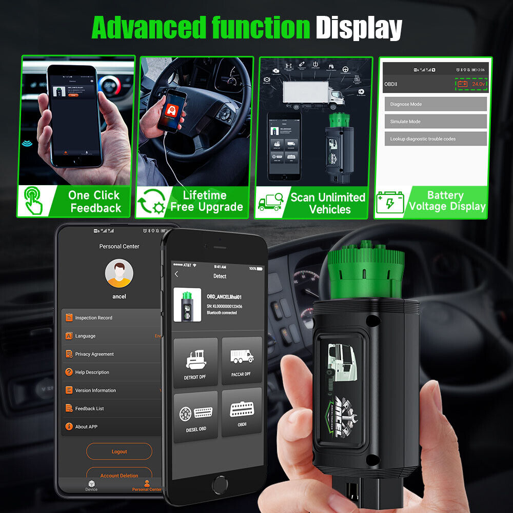ANCEL HD100 Heavy Duty Truck Tool Full System Code Reader DPF Regeneration