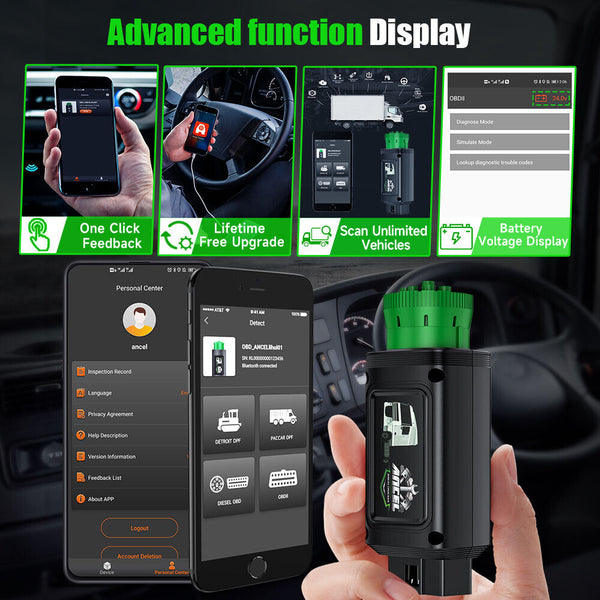 ANCEL HD100 Heavy Duty Truck Tool Full System Code Reader DPF Regeneration