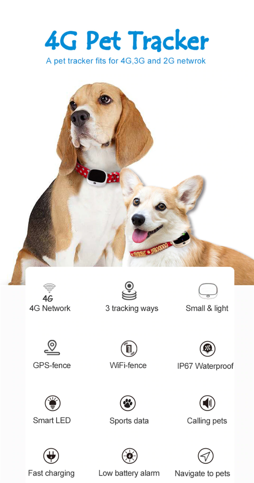 4G Waterpoof Pet Dog Cat GPS Tracker WIFI Voice Monitor Real Time Tracking Locat Main image