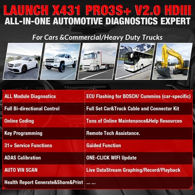 LAUNCH X431 PRO3S+ HDIII 12V Car/24V Truck Full System Diagnostic Tools Obd OBD2 - Auto Lines Australia