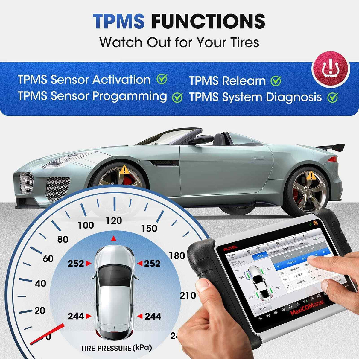 Autel MaxiCOM MK808TS TPMS Scanner with Complete TPMS and Sensor Programming - Auto Lines Australia