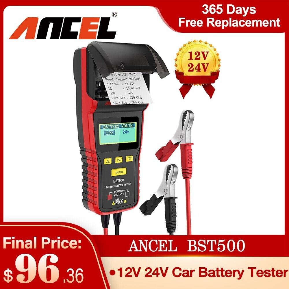 Ancel BST500 12/24V Car Battery Analyzer Tester Thermal Printer Diagnostic Tool