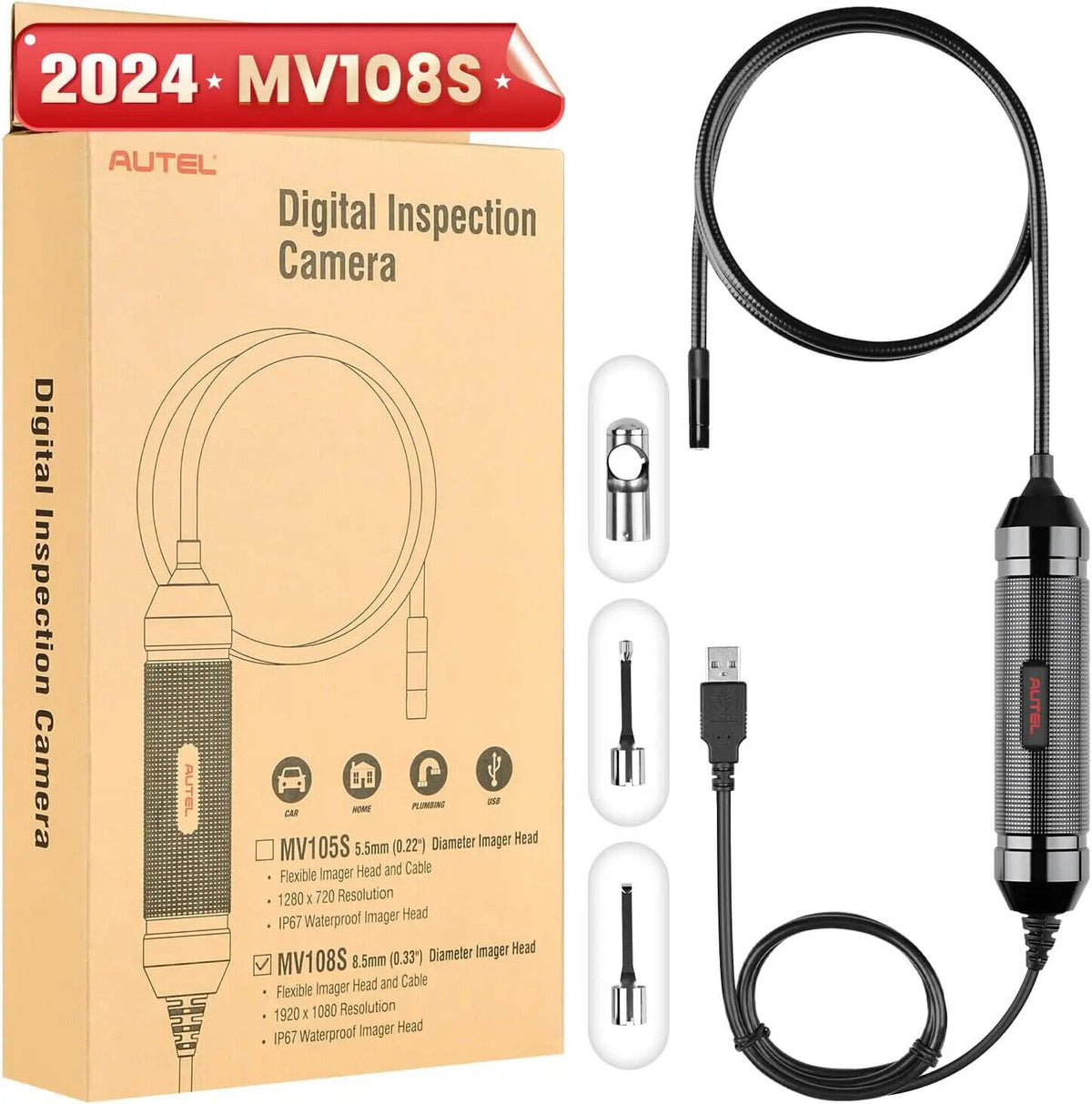 Autel MaxiVideo MV108S Automotive Inspection Camera 8.5 mm Image Head MK906BT Main image